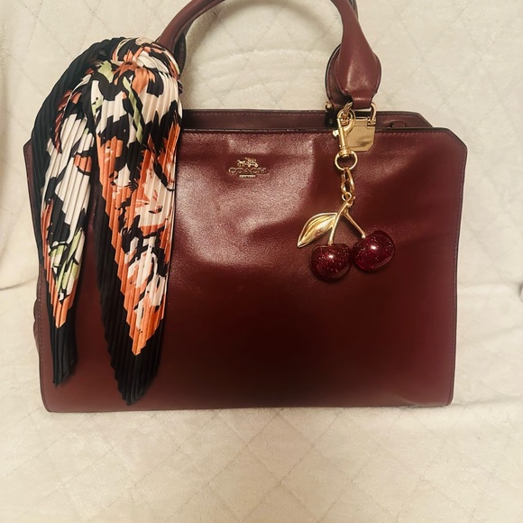 Coach Handbags - Coach Burgundy/Wine Leather Satchel with Scarf